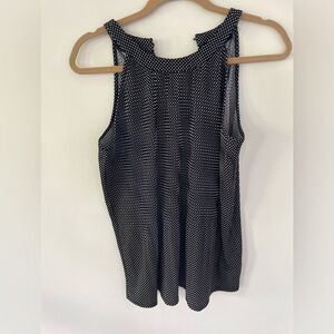 Joan Vass Black with White Polka Dots Halter Neck Pleated Sleeveless Top S/P